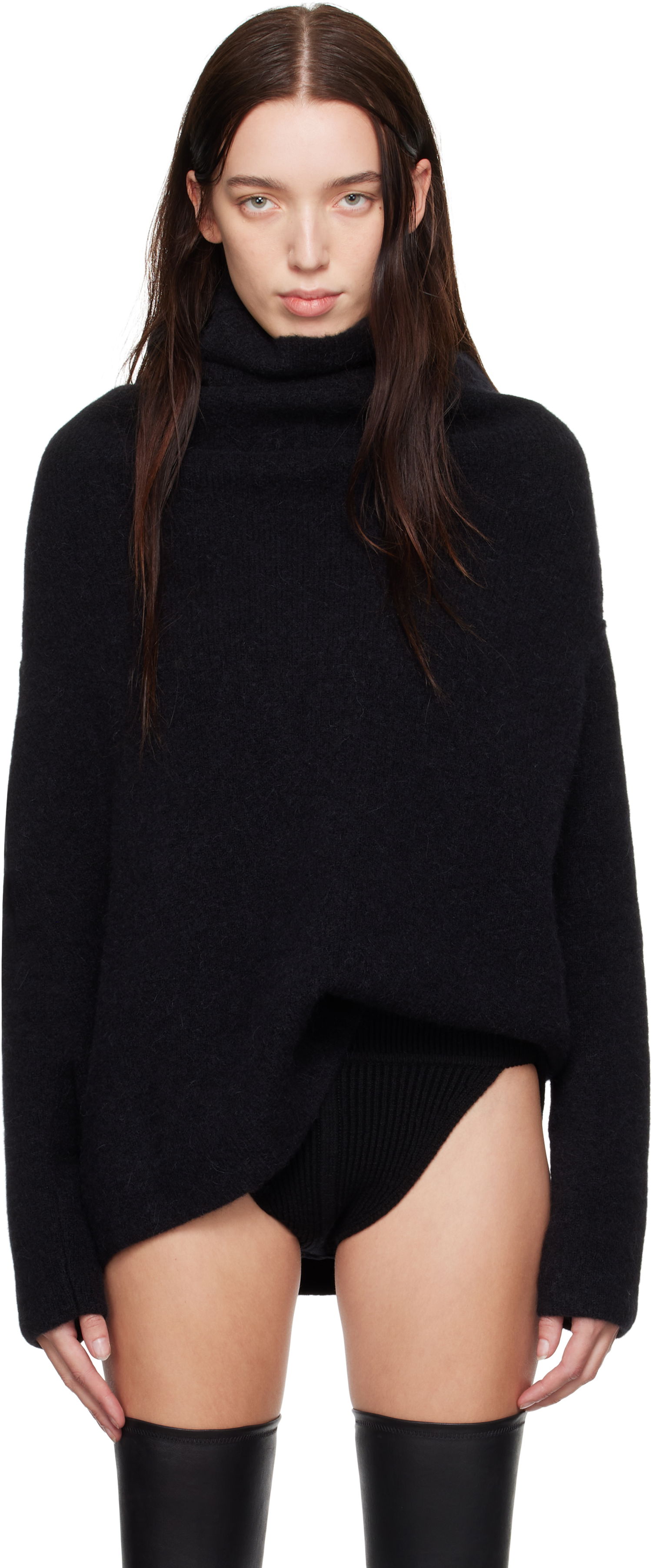 Пуловер Rick Owens Turtleneck Shroud Sweater Черно | RO02D3674 KWPL, 0