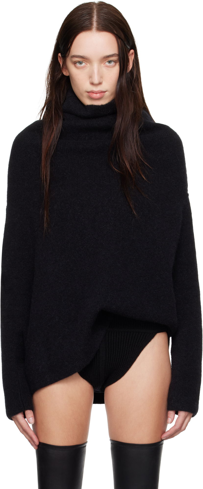 Пуловер Rick Owens Turtleneck Shroud Sweater Черно | RO02D3674 KWPL