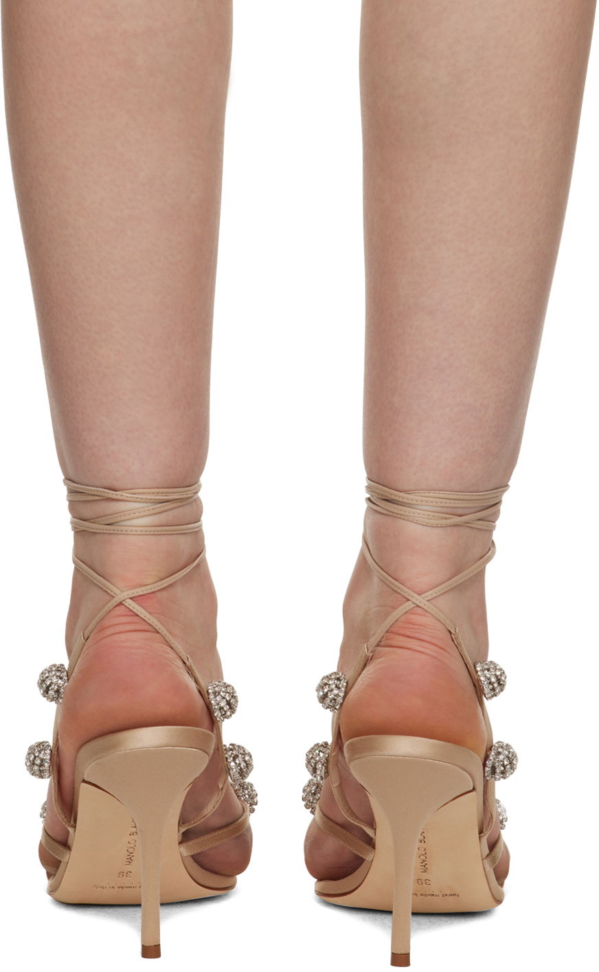 Аксесоари Manolo Blahnik Manolo Blahnik Elsaka Crystal-Embellished Satin Heeled Sandals Бежово | 422-1358, 1