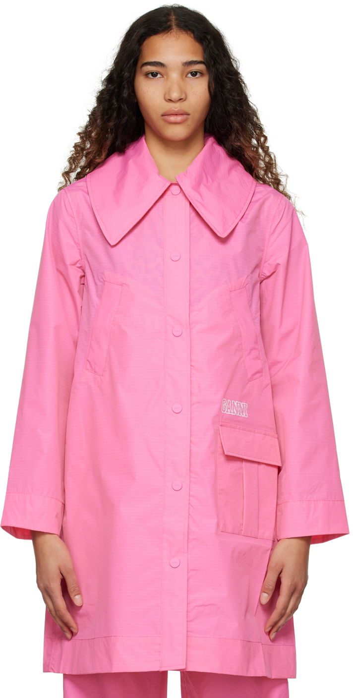 Дъждобран GANNI GANNI Oversized Shirt Jacket Розово | F7609, 0