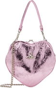Belle Crinkled Metallic Heart Frame Bag with Chain