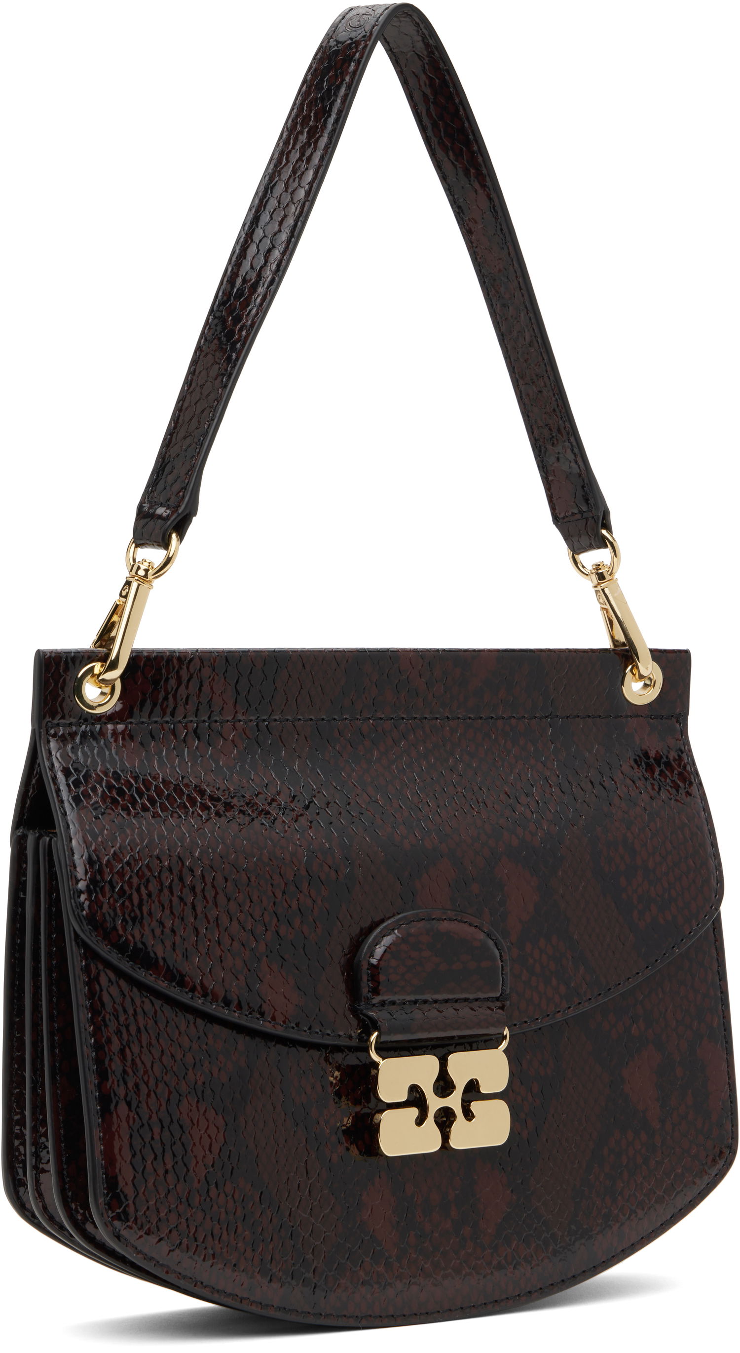 Дамска чанта GANNI GANNI Small Apo-G Snakeskin Shoulder Bag Кафяво | A6348, 1
