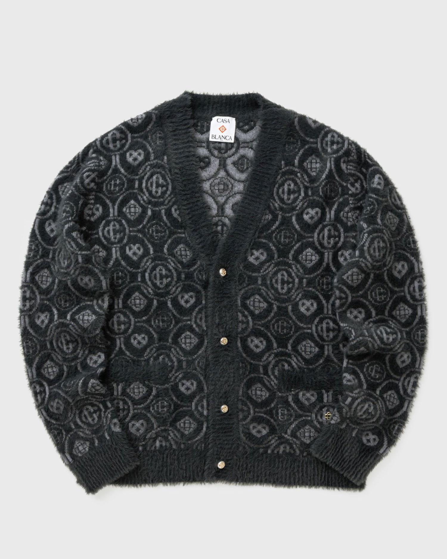 Пуловер Casablanca Fluffy Monogram Jacquard Cardigan Черно | M-AW25-KW-1094-01, 1