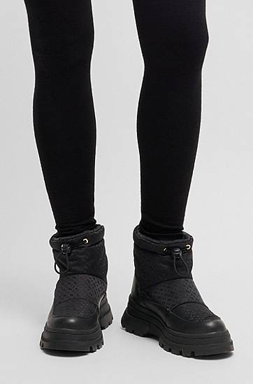 Кецове и обувки BOSS Monogram Slim-Fit Boots with Leather Trims Черно | 50523505, 1