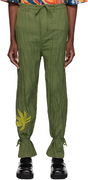 No Vacancy Inn Edition Crinkled Drawstring Trousers with Leaf Appliqué and Tied Cuffs