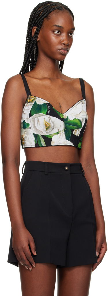 Съкратен топ Dolce & Gabbana Dolce&Gabbana Gardenia Print Crop Tank Top Черно | F7T18T FSSK2, 1