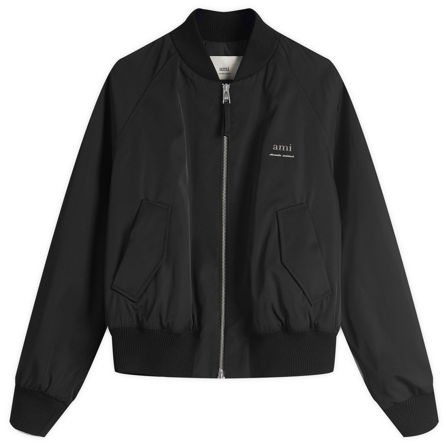 Яке бомбър AMI AMI Paris Women's Wool Gabardine Logo Bomber Jacket, Size Large Черно | FJK012-PA0007-001, 1