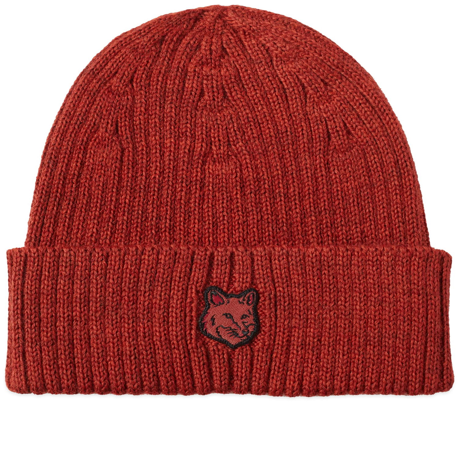 Шапка MAISON KITSUNÉ Fox Head Patch Ribbed Beanie Бургунди | LM06111KT1022-P669, 0