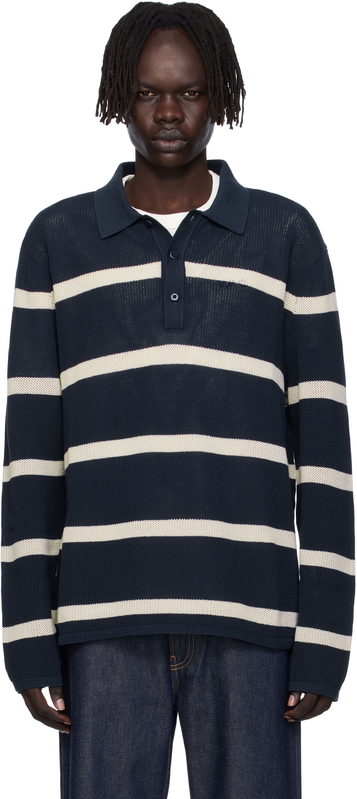 Поло тениска CALVIN KLEIN Calvin Klein Long Sleeve Striped Polo Тъмно синьо | 81B388G, 0