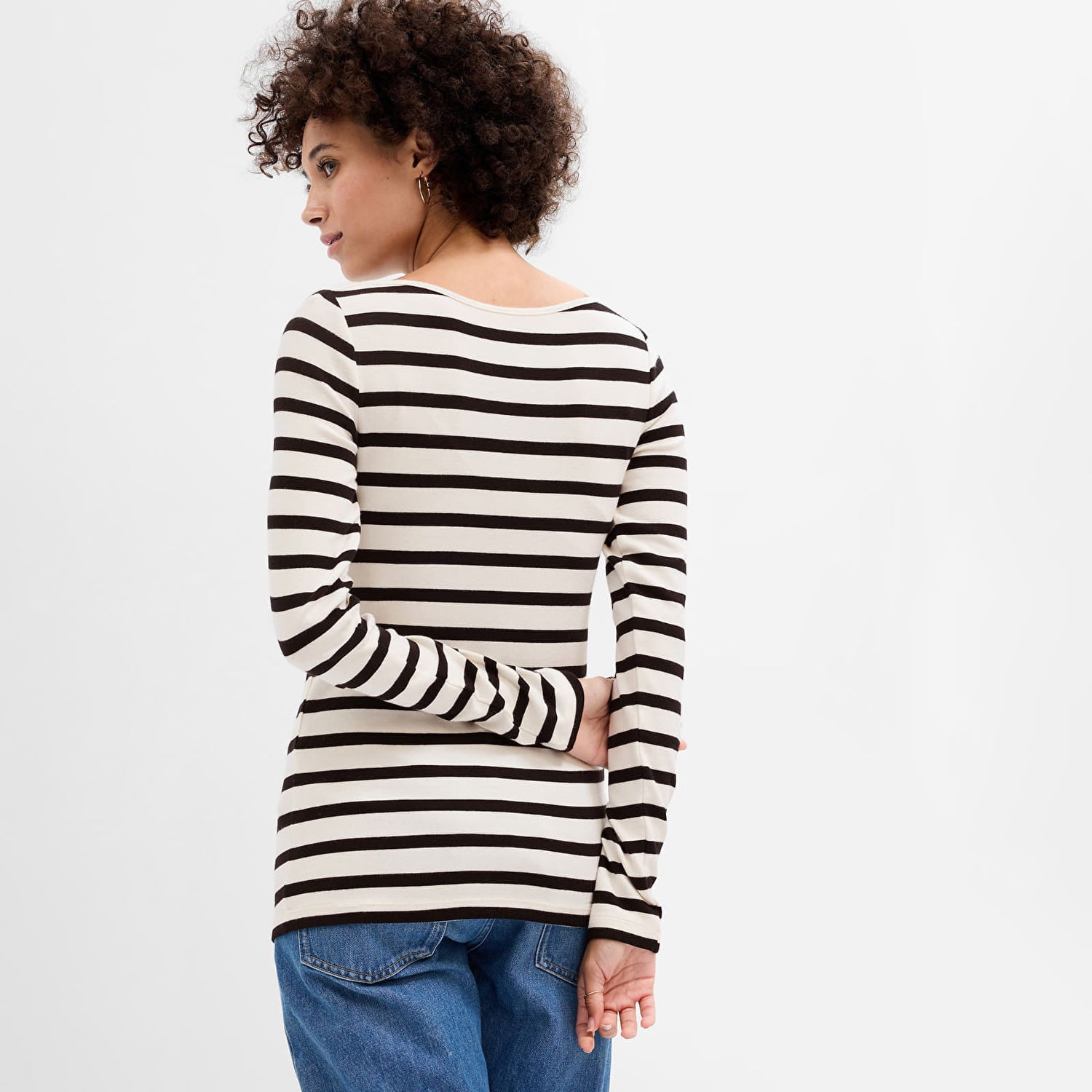Тениска GAP T-shirt Modal Bateau Navy White Stripe L Бяло | 797732-00, 1