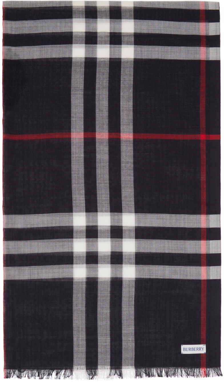 Шал Burberry Navy Check Scarf Тъмно синьо | 8078780