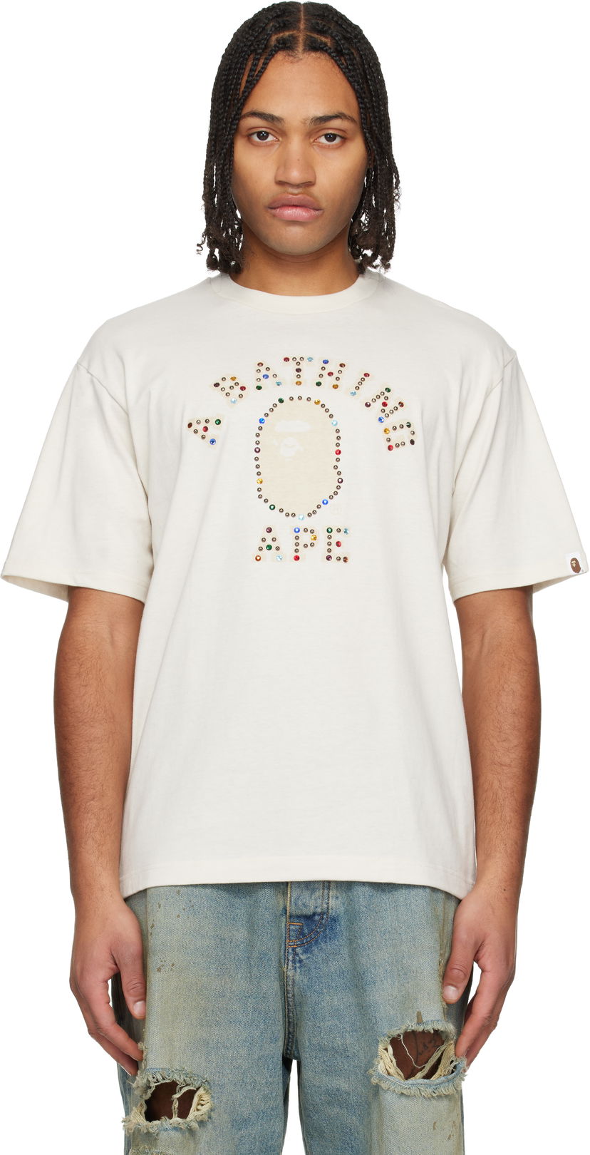 Тениска BAPE Stone College Relaxed Fit T-shirt Бежово | 001CSL801014M