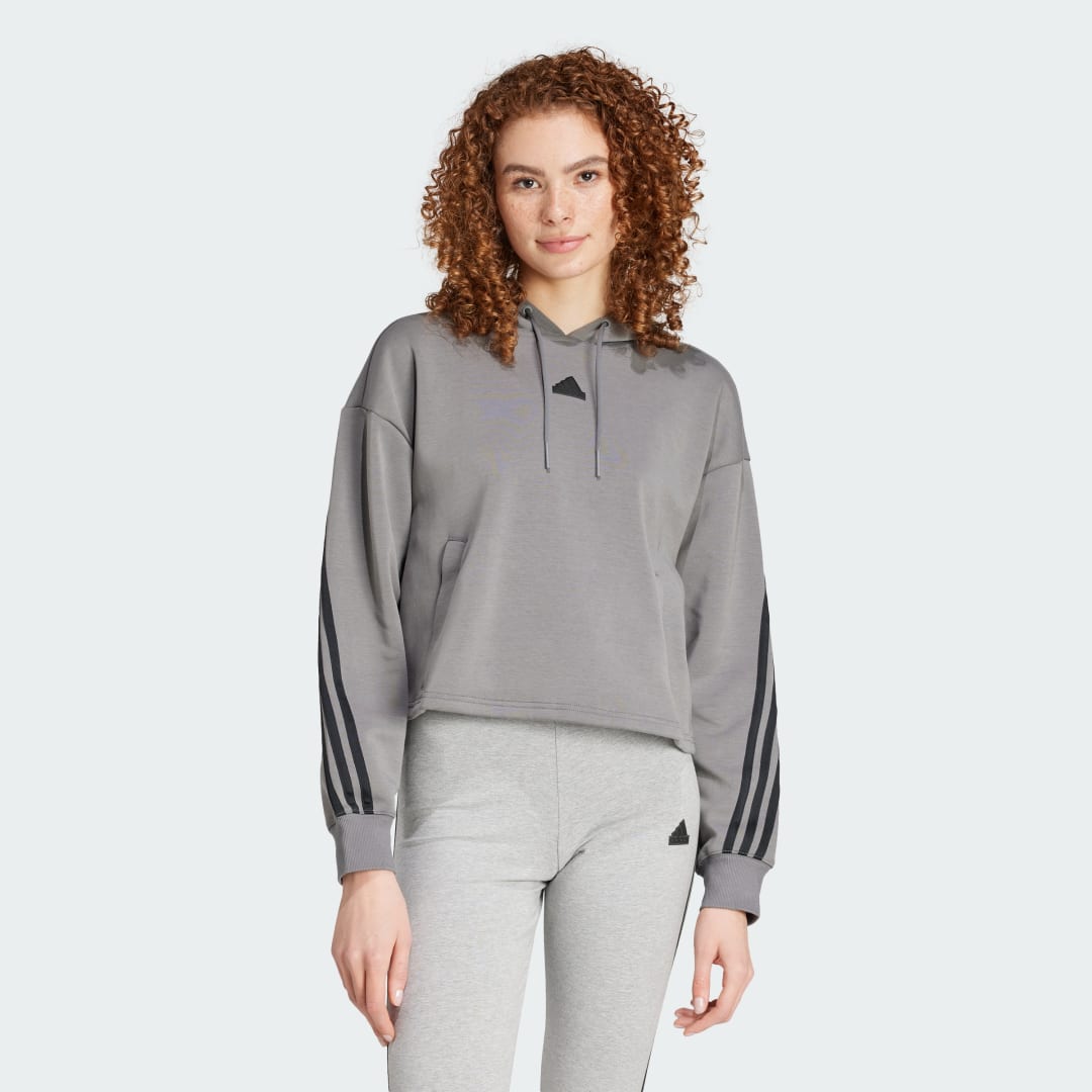 Суитчър adidas Performance Future Icons 3-Stripes Cropped Hoodie Сиво | JE7226, 0