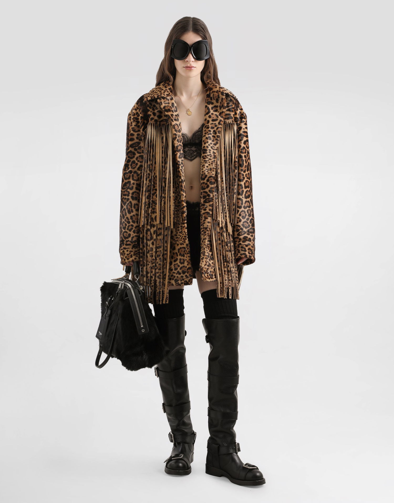 Яке Dolce & Gabbana Dolce & Gabbana Leopard-Print Fringed Jacket Кафяво | F9T45LHULXRS9001, 1