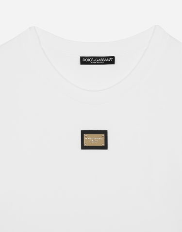 Тениска Dolce & Gabbana Cotton Jersey T-shirt With Dg Logo Tag Бяло | F8N08TFU7EQW0800, 2