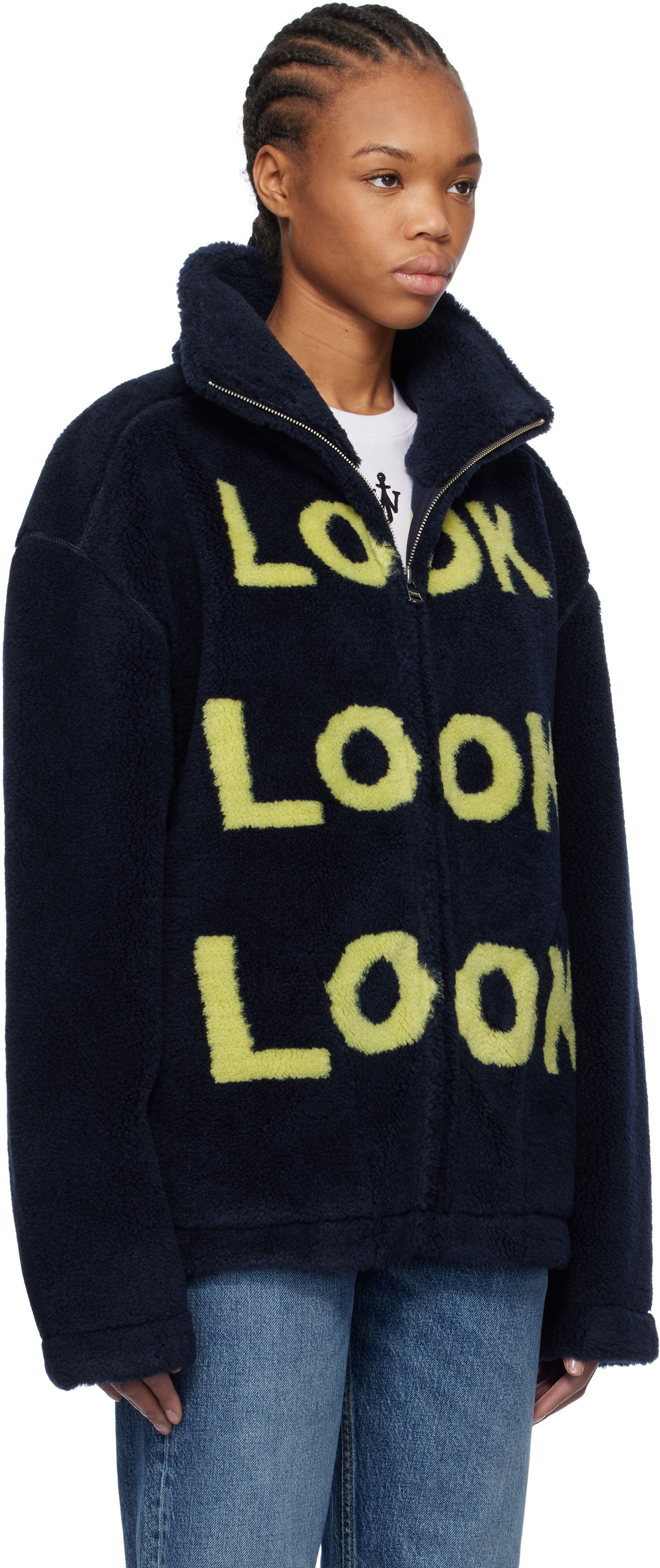 Яке бомбър JW Anderson JW Anderson 'Look Look Look' Fleece Zip-Up Jacket Тъмно синьо | JK0375-PG1711, 1