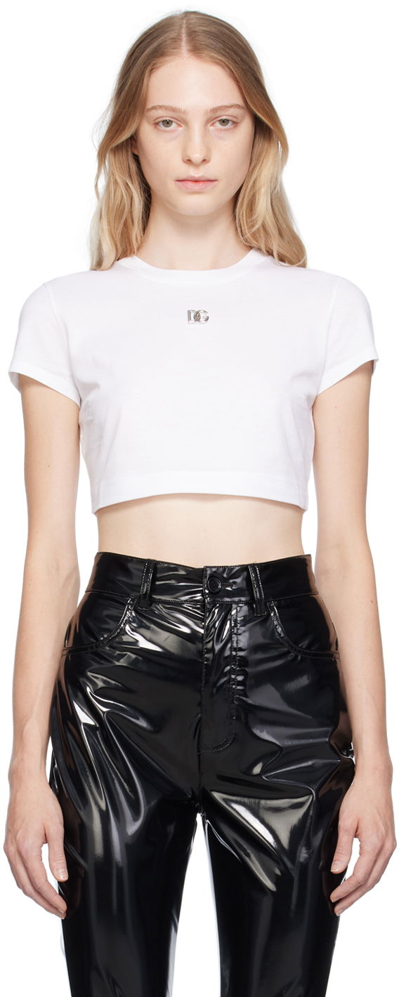 Съкратен топ Dolce & Gabbana White 'DG' T-Shirt Бяло | F8U13T GDBUX, 0
