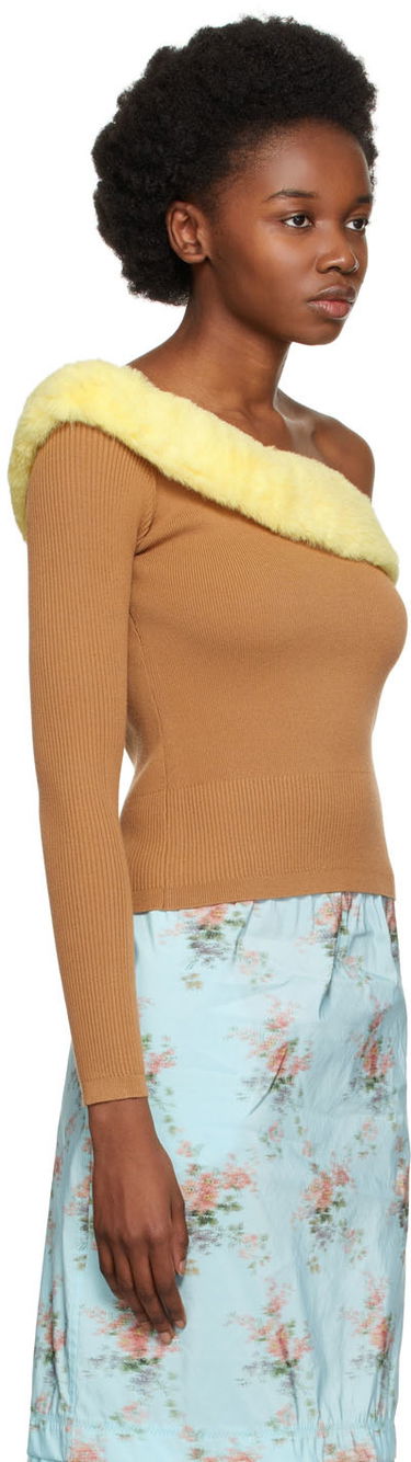 Пуловер Blumarine One Shoulder Faux Fur Trimmed Sweater Розово | 2M181A, 4