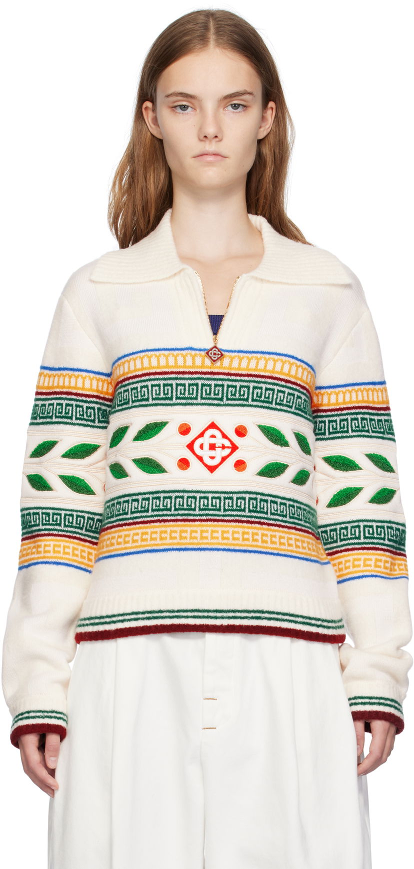 Пуловер Casablanca Olympique Knit Sweater Бяло | WF24-KW-774-01