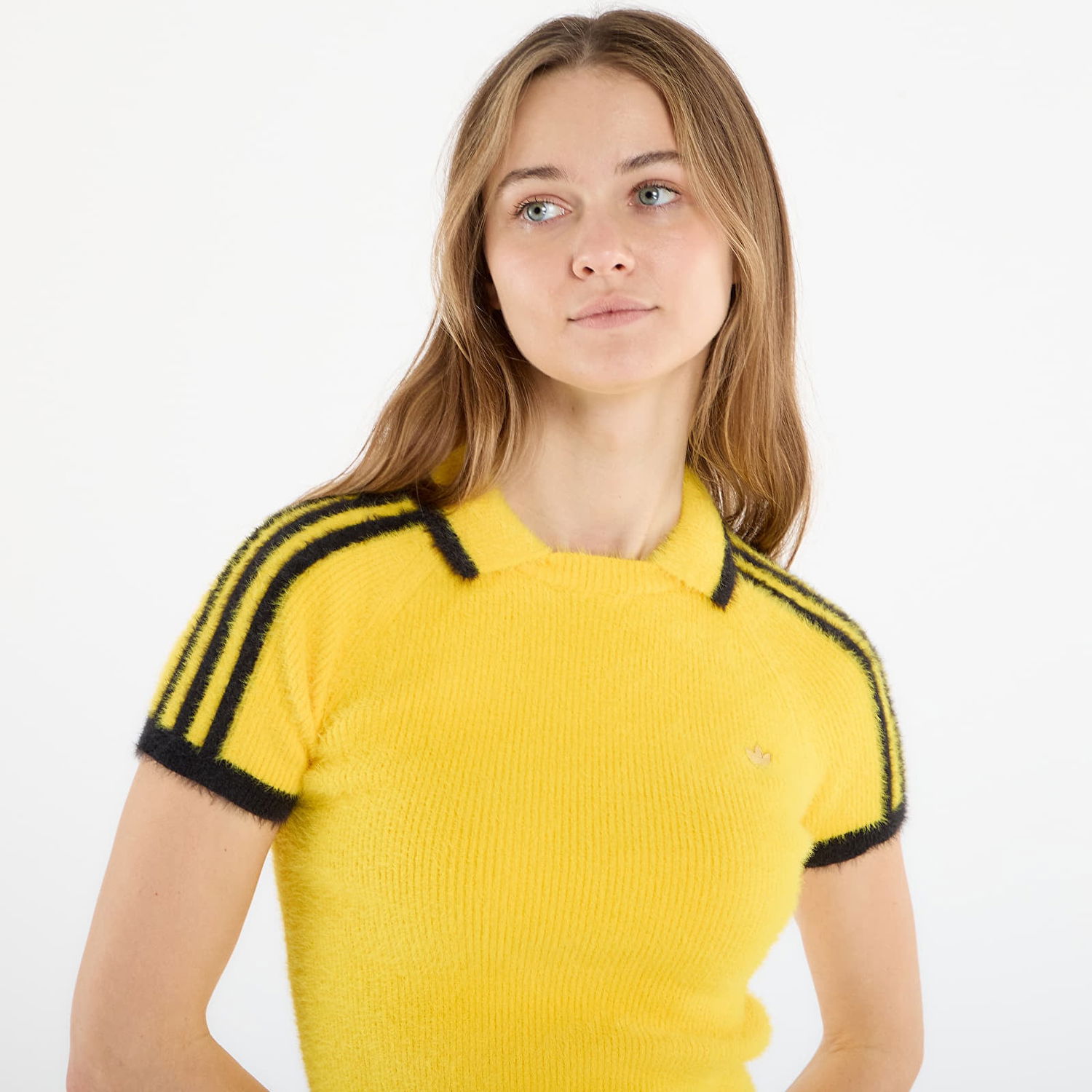 Поло тениска adidas Performance Cali Knitted Cropped Short-Sleeve Polo Top Жълто | KC6533, 1