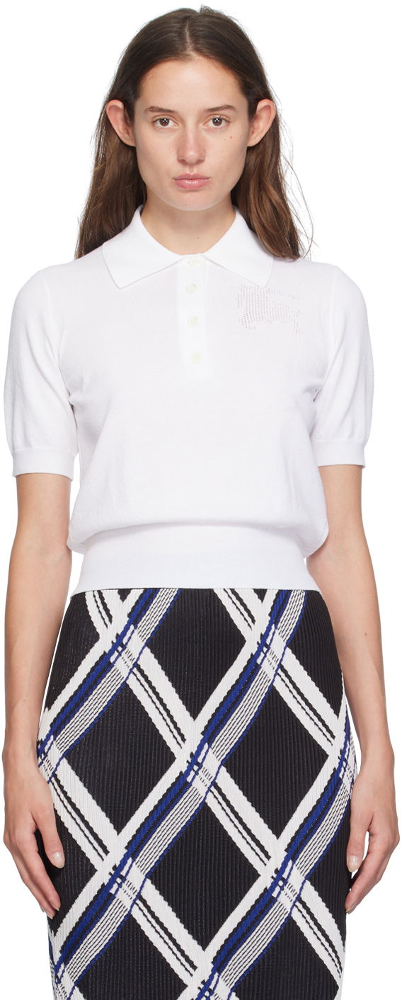 Облекло Burberry White Perforated Logo Polo Бяло | 8095289