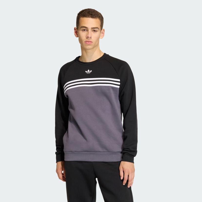 Суитчър adidas Performance Colorblock Crewneck Sweatshirt with Stripes Черно | KE2133