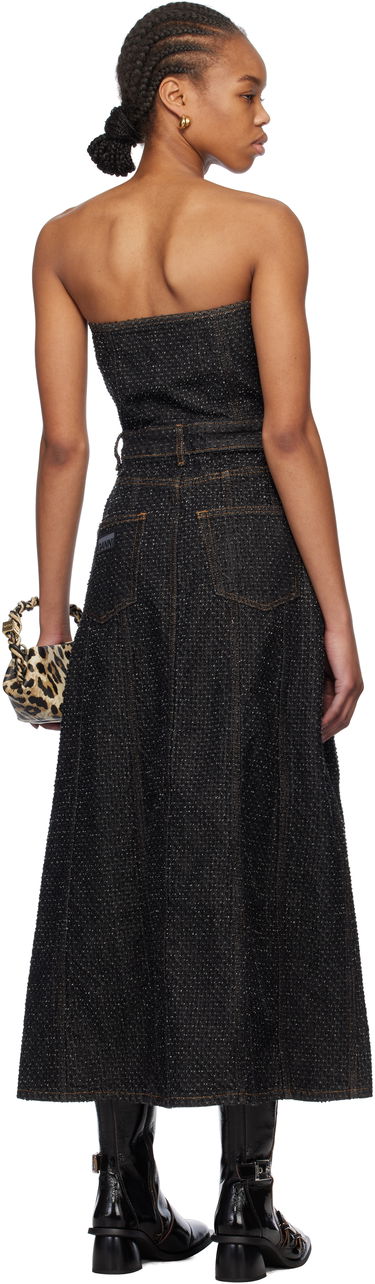 Pокля GANNI Ganni Fluffy Denim Corsage Maxi Dress Черно | J1662, 2