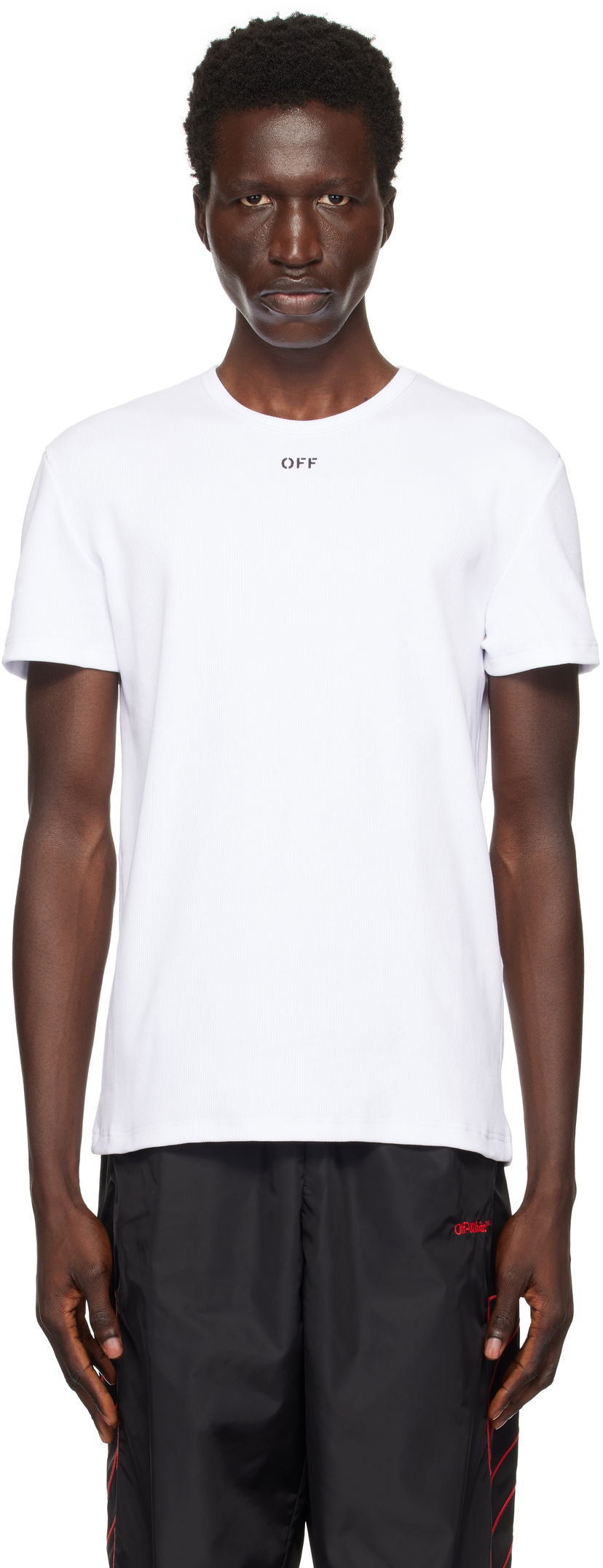 Тениска Off-White White Ribbed Stamp T-Shirt Бяло | OMUY007F24JER0010110