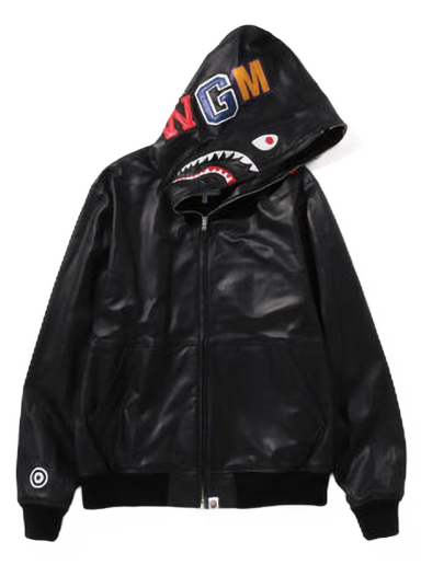Яке BAPE Leather Shark Full Zip Jacket Черно | 1I80-140-013