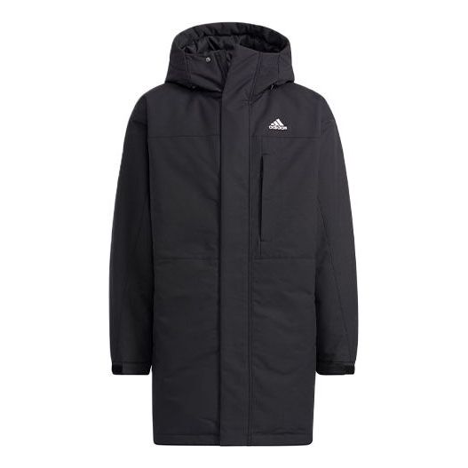 Палта adidas Originals Mid Parka Logo Mid-Length Hooded Down Feather Jacket Черно | H20764