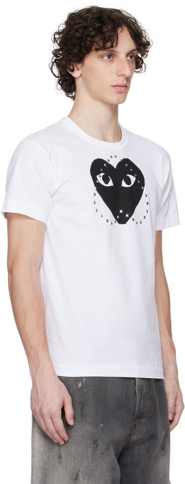 Тениска Comme des Garçons PLAY Stud Print Heart T-Shirt Бяло | AX-T804-051, 4