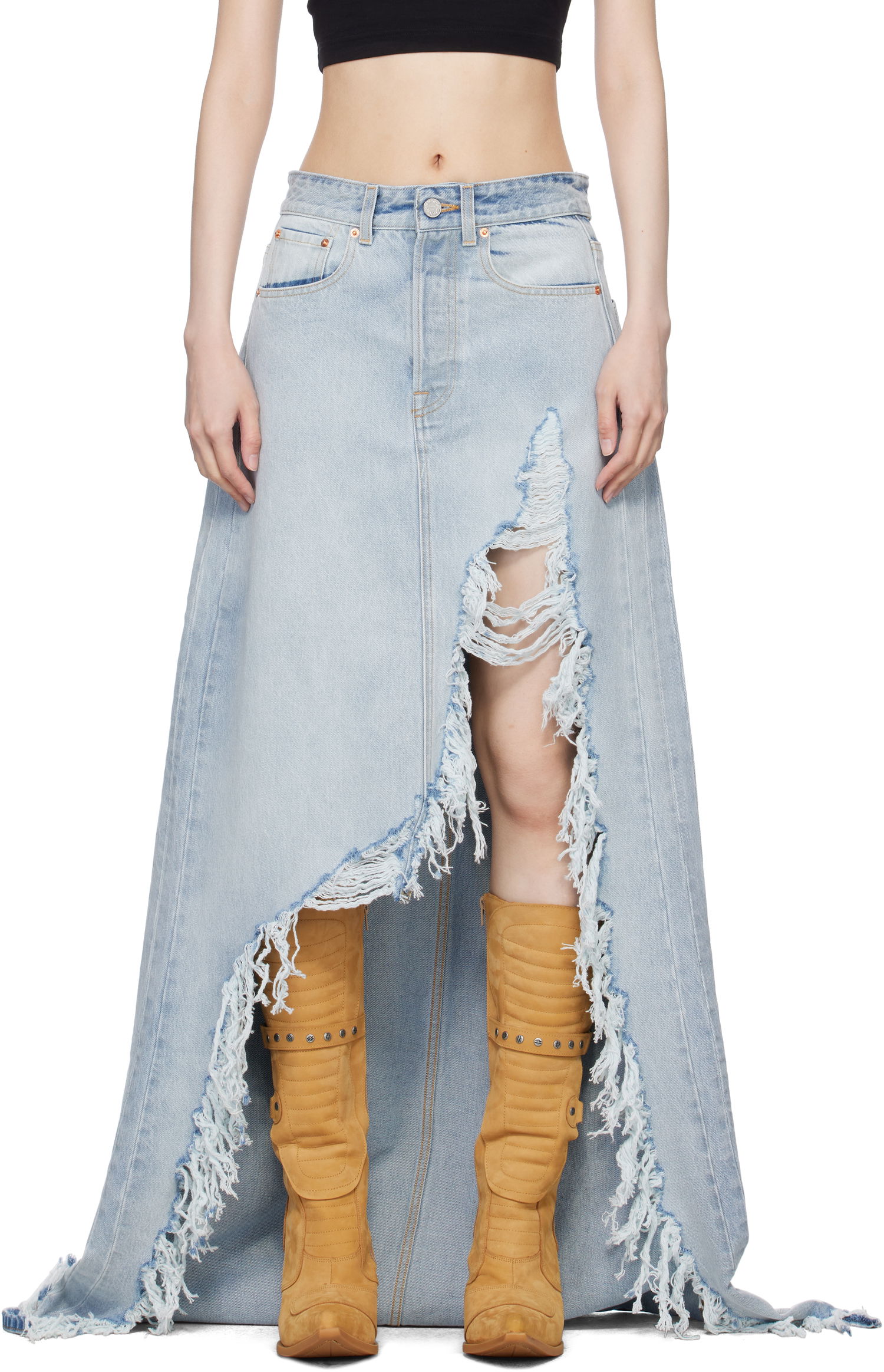 Пола VETEMENTS Vetements Destroyed Denim Maxi Skirt Синьо | WA66SK510L, 0