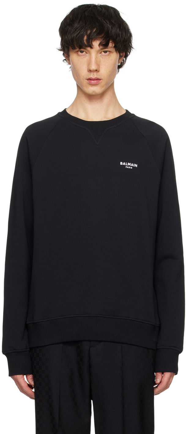 Суитчър Balmain Flocked Sweatshirt Черно | CH1JQ005BB04