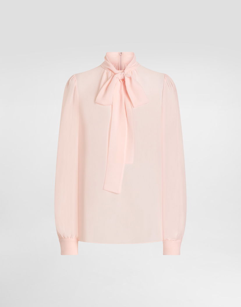 Риза Dolce & Gabbana Dolce & Gabbana Georgette Silk Tie-Neck Blouse Розово | F7BC0TFU1UTF3721