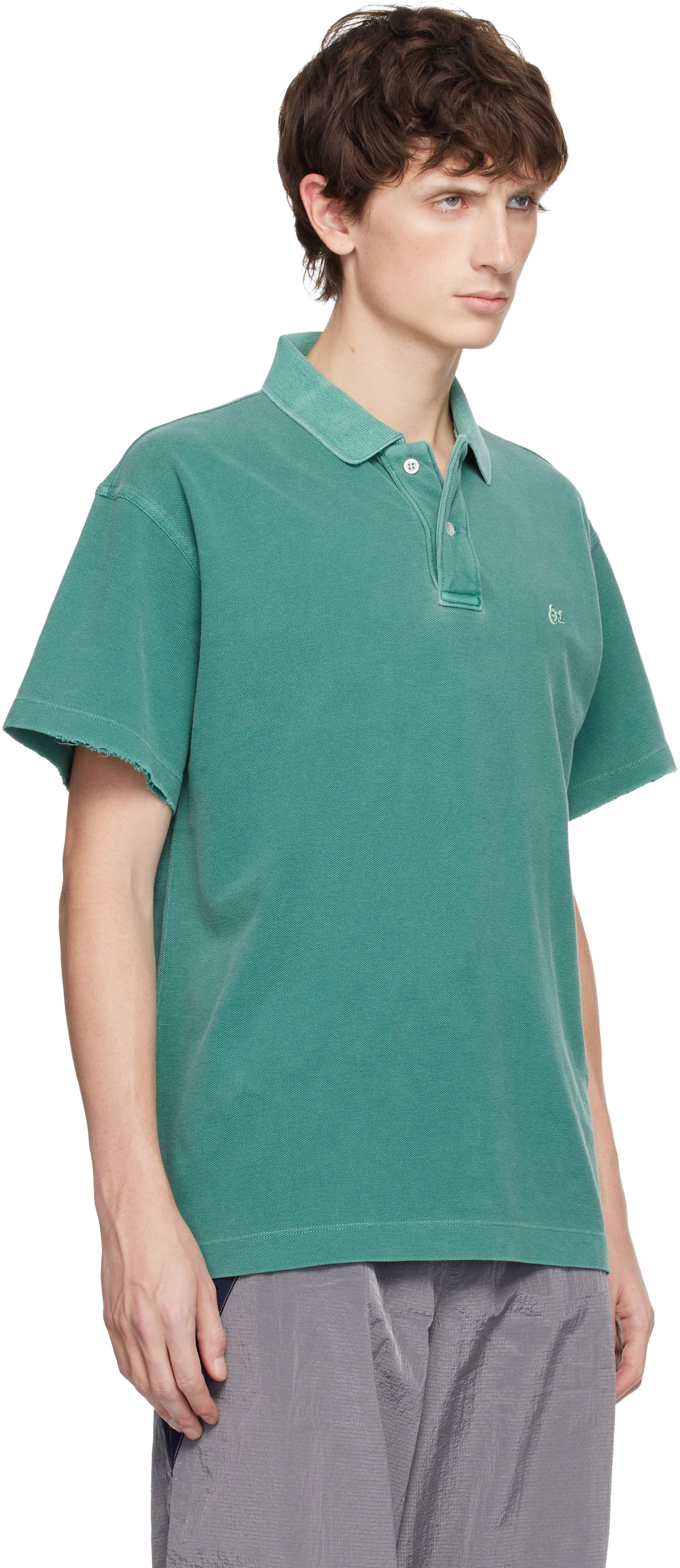 Поло тениска ERL ERL Faded Raw-Edge Polo Shirt Тюркоазено | ERL11T005, 1