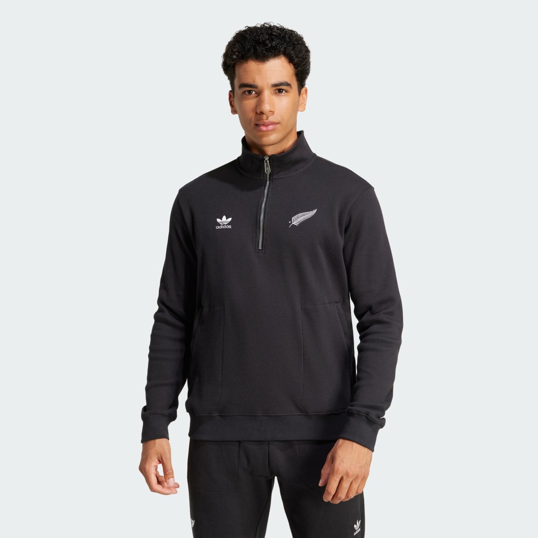 Суитчър adidas Performance All Blacks Essentials Half-Zip Waffle Sweatshirt Черно | JD4076, 0