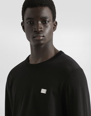 Пуловер Dolce & Gabbana Dolce & Gabbana Cotton Round-Neck Sweater with Metal Tag Черно | GXX02TJBCE9N0000, 3