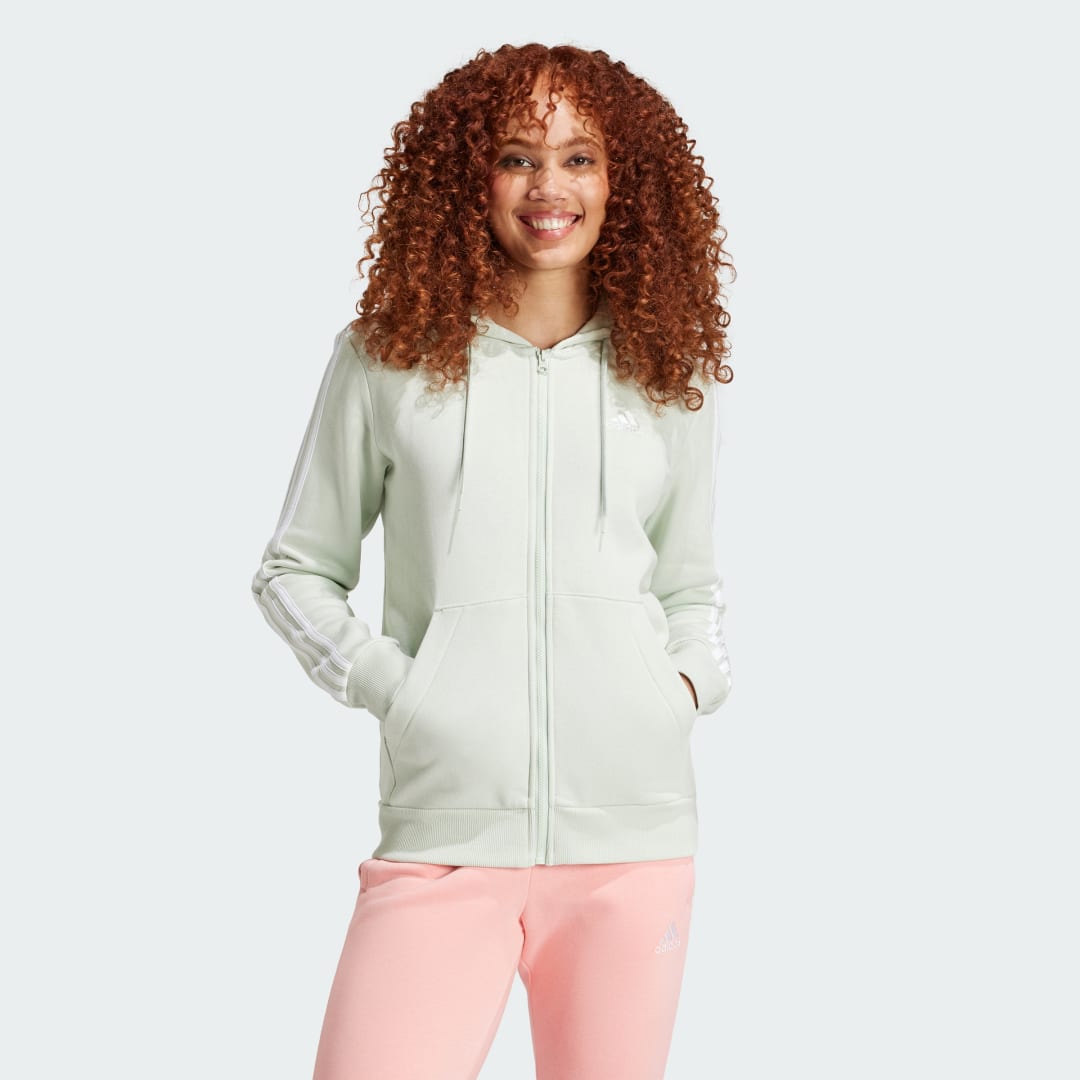 Суитчър adidas Performance Essentials 3-Stripes Full-Zip Fleece Hoodie Зелено | IY1730, 0