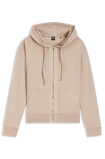 Суитчър BOSS Cotton-blend zip-up hoodie with Double B monogram Бежово | 50557275, 0