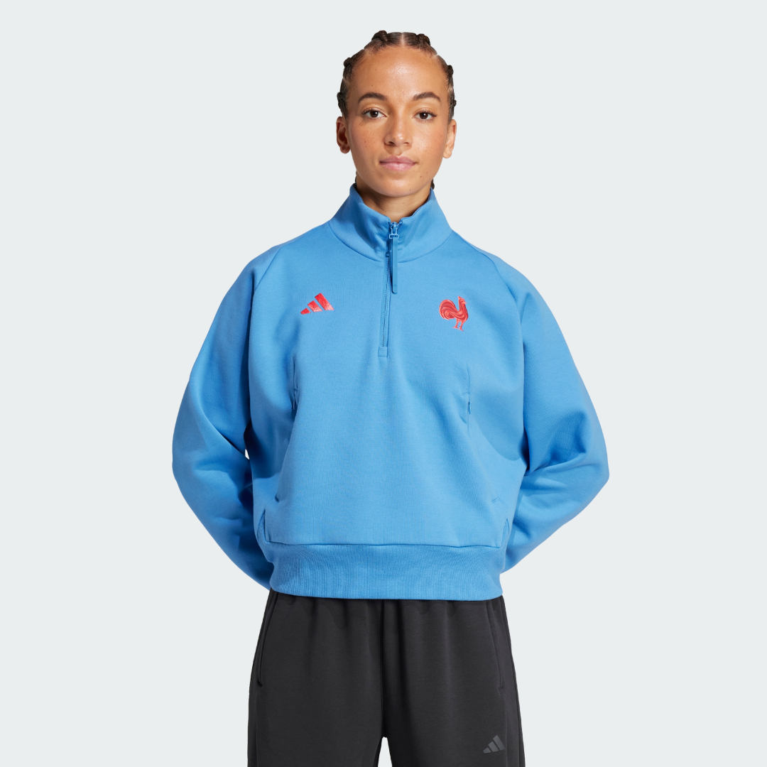 Суитчър adidas Performance Blue Quarter-Zip Sweatshirt Синьо | JC8557, 0