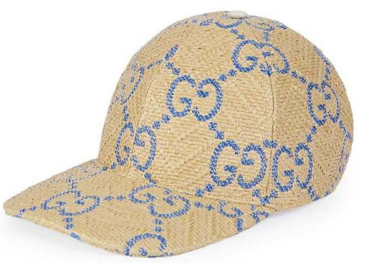 Шапка с козирка Gucci GG Raffia Effect Baseball Hat Blue/Beige Бежово | 701713 3HAJF 9577