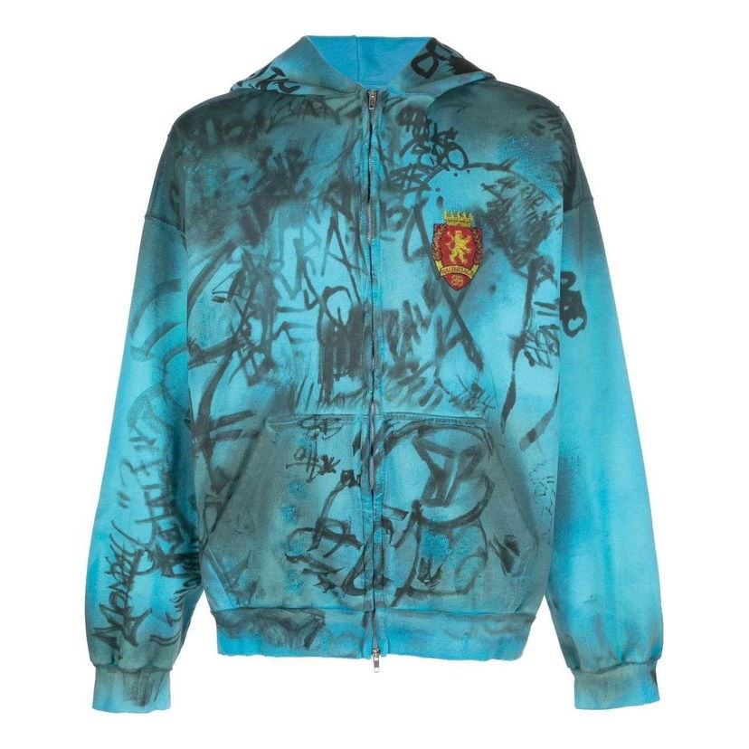 Суитчър Balenciaga Balenciaga Graffiti Print Zip-Up Hoodie Синьо | 744457TOVA84900