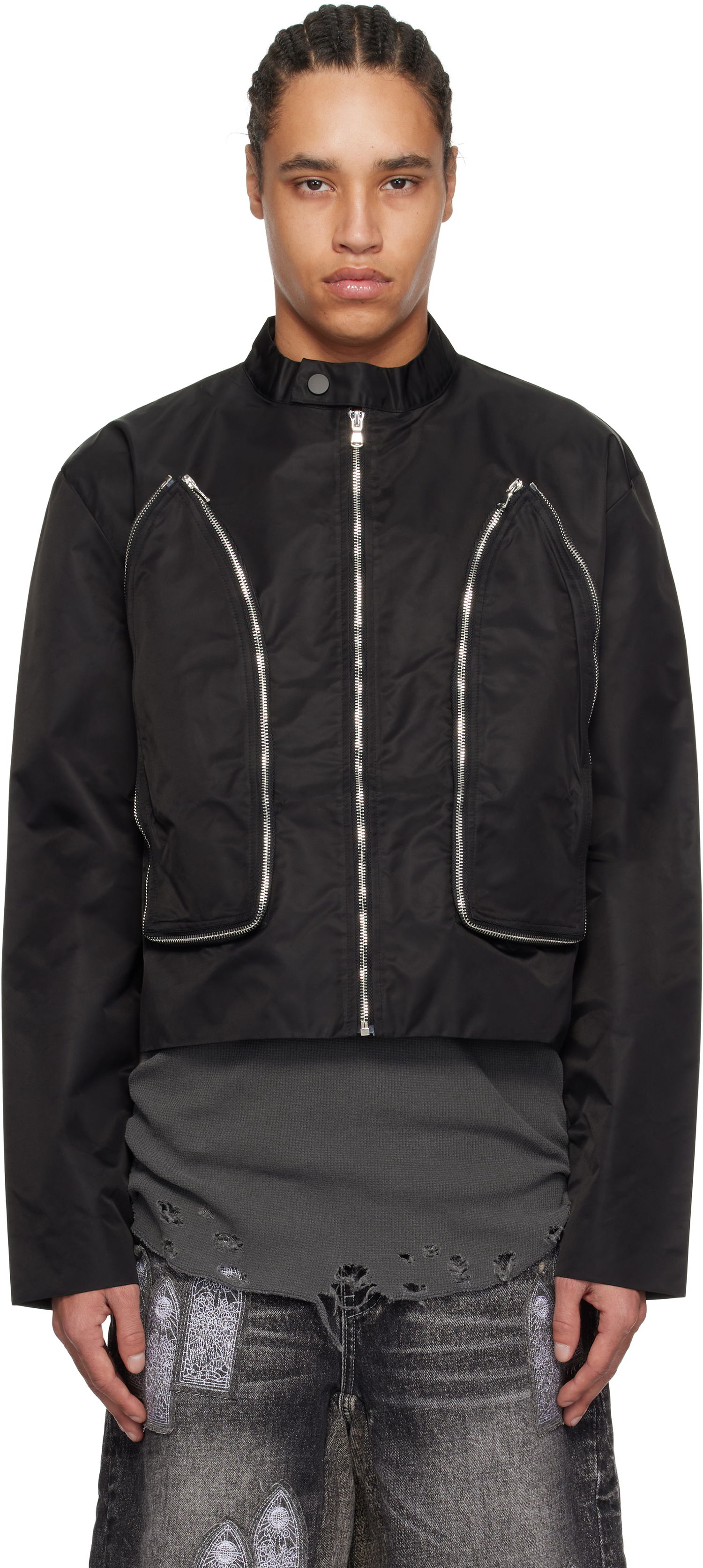 Яке бомбър Who Decides War Who Decides War Window Cropped Moto Jacket Черно | 1131510002SS25, 0