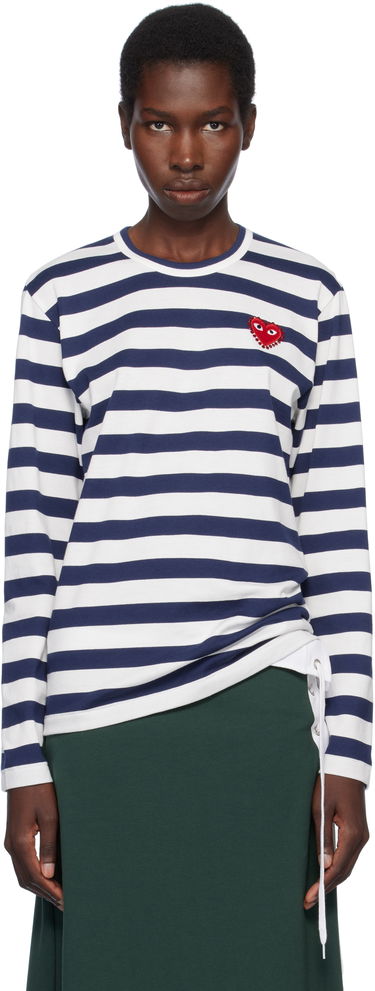 Тениска Comme des Garçons COMME des GARCONS PLAY Long Sleeve Striped Rhinestone T-Shirt Тъмно синьо | AX-T805-051, 0