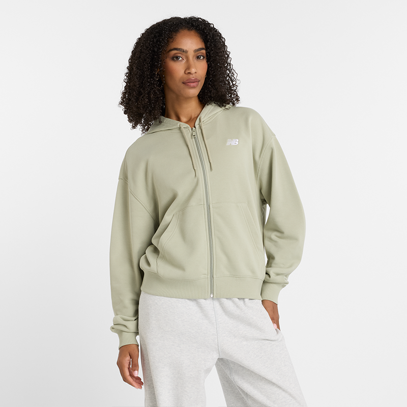 Суитчър New Balance Women's Hoodie Full Zip Зелено | NBWJ41501OVN, 0
