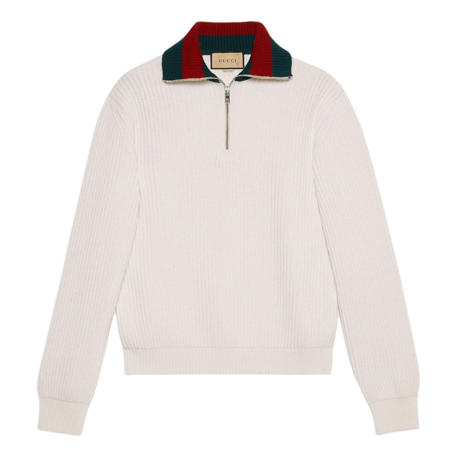 Пуловер Gucci Gucci Knit Wool Half-Zip Sweater with Web Бяло | 770440-XKDNE-9146, 0