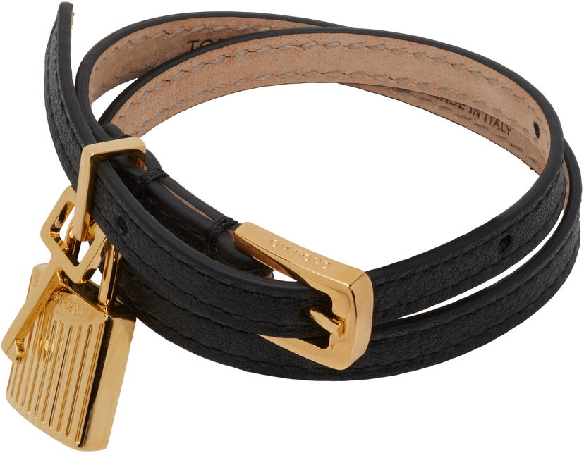 Гривна Tom Ford TOM FORD Grain Leather Padlock Bracelet Черно | JW158-LCL490G