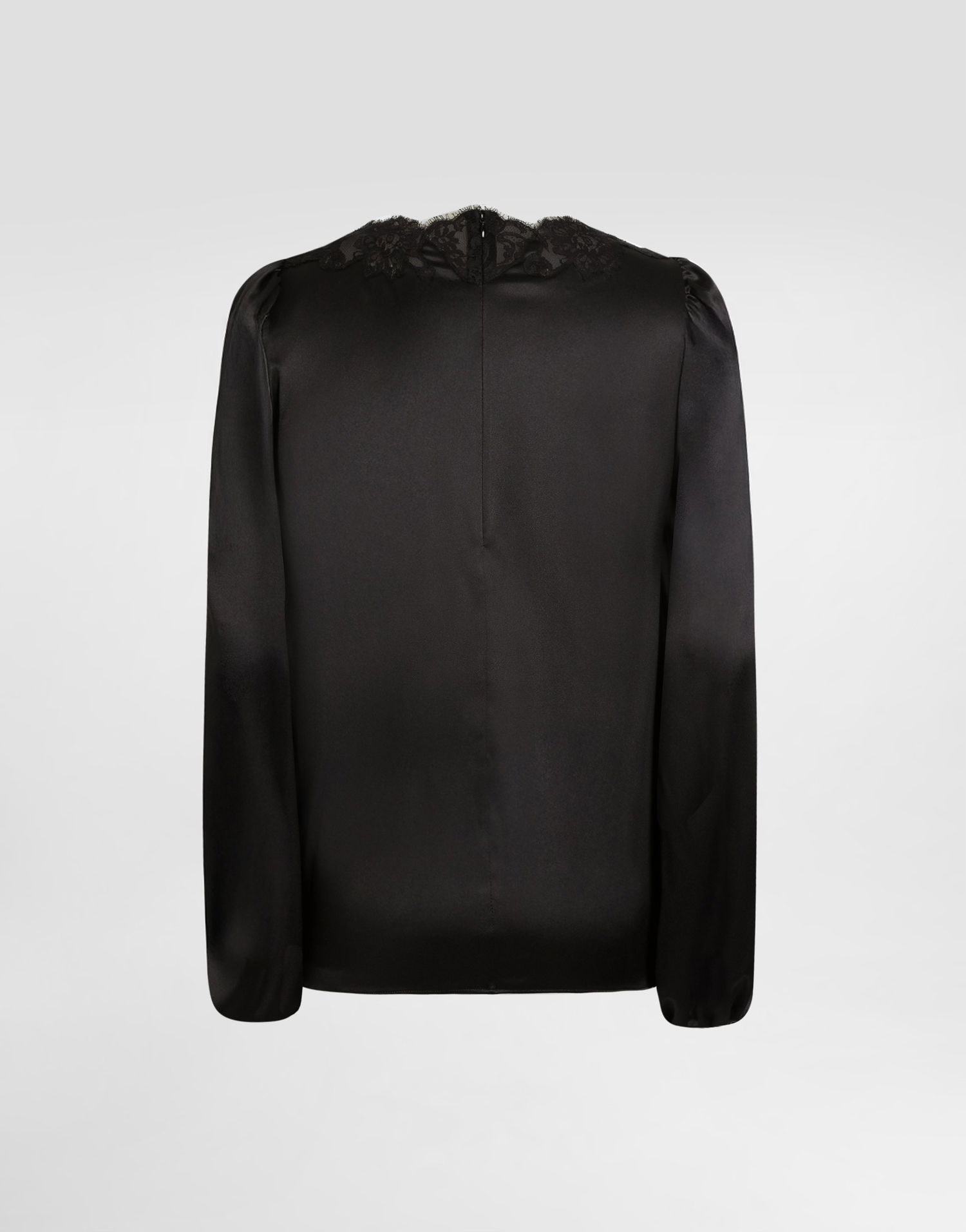 Риза Dolce & Gabbana Dolce & Gabbana Silk Stretch Satin Blouse with Scalloped Lace Yoke Черно | F7BF3TFURAGN0000, 1