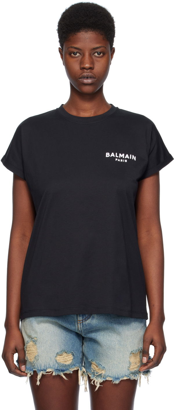 Тениска Balmain Flocked T-Shirt Черно | CF1EF010BB01