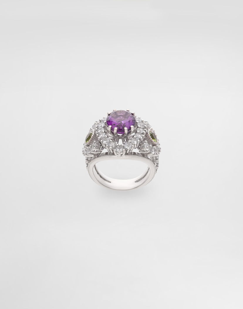 Пръстен Dolce & Gabbana Dolce & Gabbana Eleganza Ring with Amethyst, Peridots, and Sapphires, Size 54 Лилаво | WRSA3GWAME180001